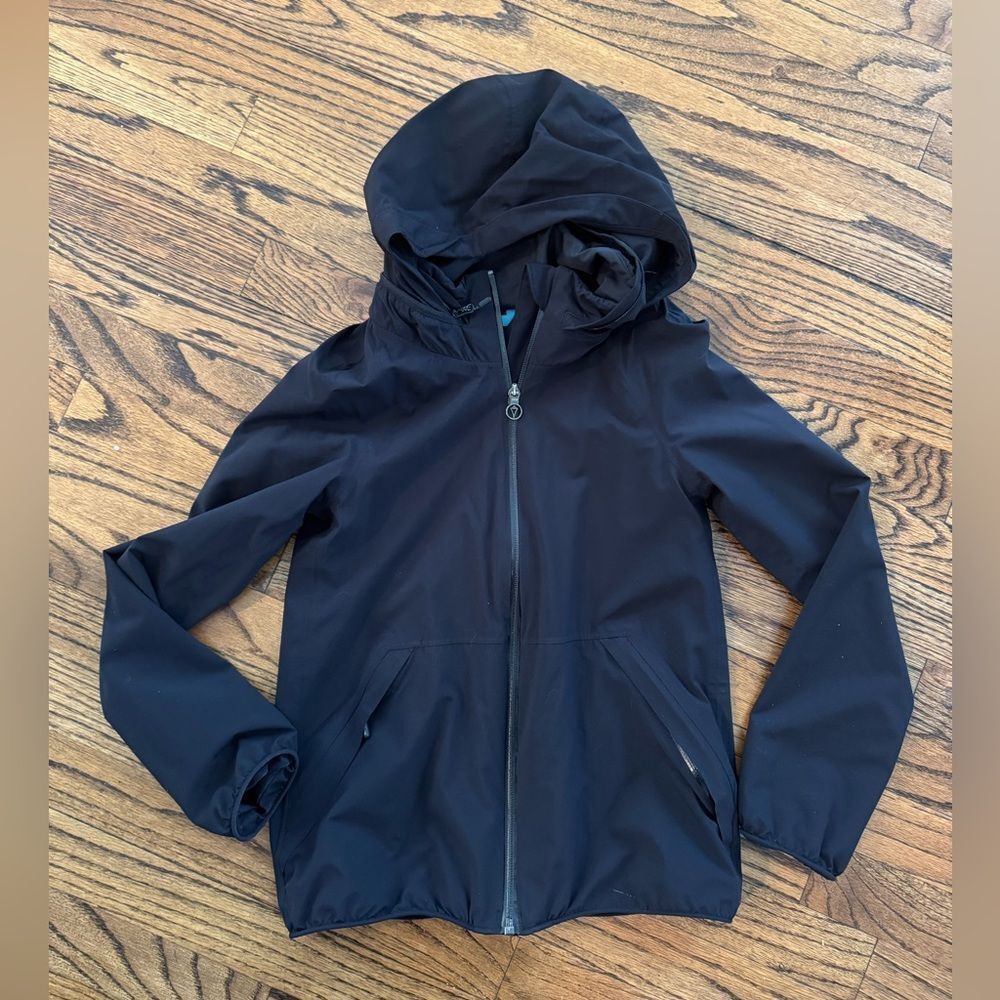 IVIVVA Black Hooded Wind and Rain Fall Jacket Black White Logo Girls 8